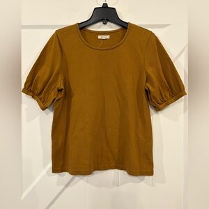 Madewell Cotton Puff Sleeve Tee Heavyweight Cotton Size Large Tan/Brown